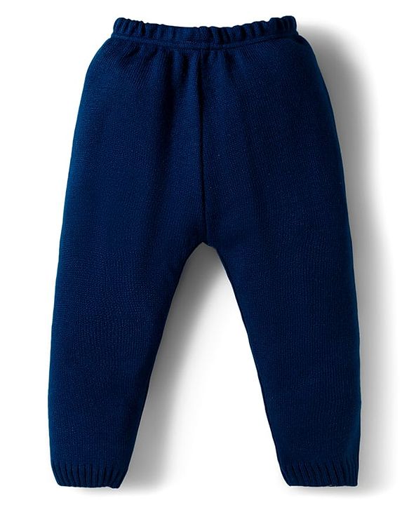 Babyhug Knit Full Sleeves Sweater Set With Stripes - Navy Blue