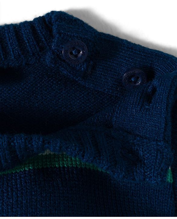 Babyhug Knit Full Sleeves Sweater Set With Stripes - Navy Blue