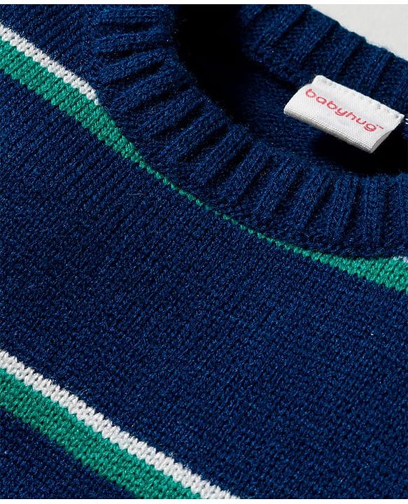 Babyhug Knit Full Sleeves Sweater Set With Stripes - Navy Blue