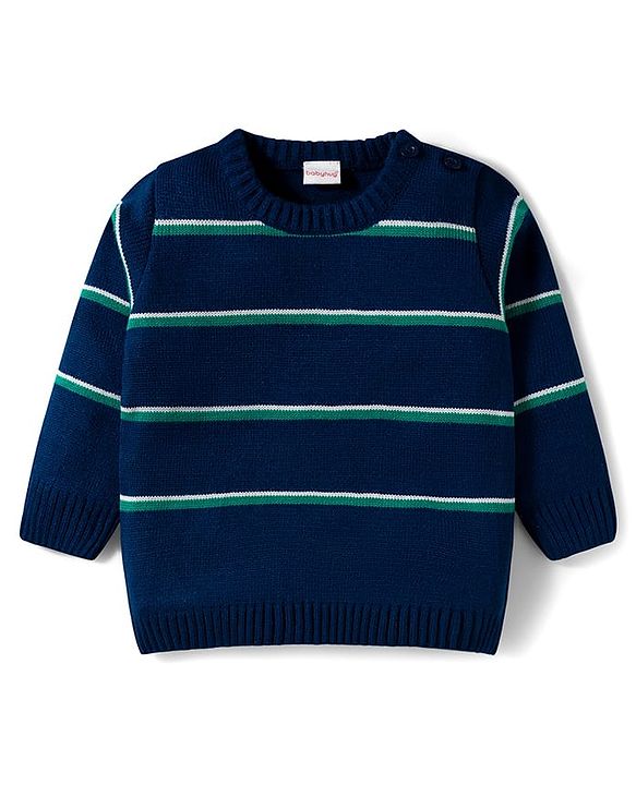 Babyhug Knit Full Sleeves Sweater Set With Stripes - Navy Blue