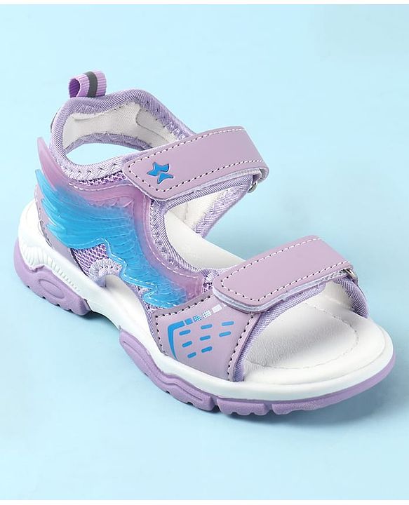 Cute Walk by Babyhug Velcro Closure Sandals with Feather Applique - Purple