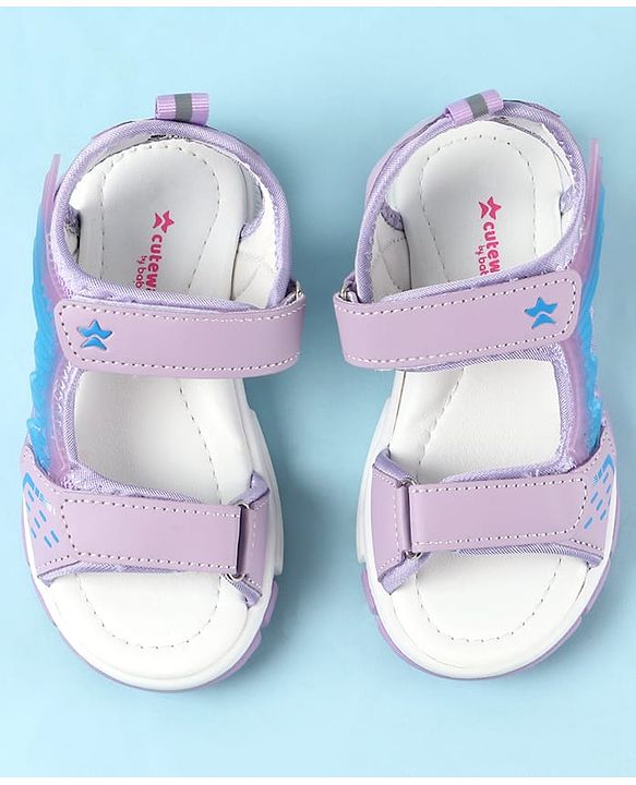 Cute Walk by Babyhug Velcro Closure Sandals with Feather Applique - Purple