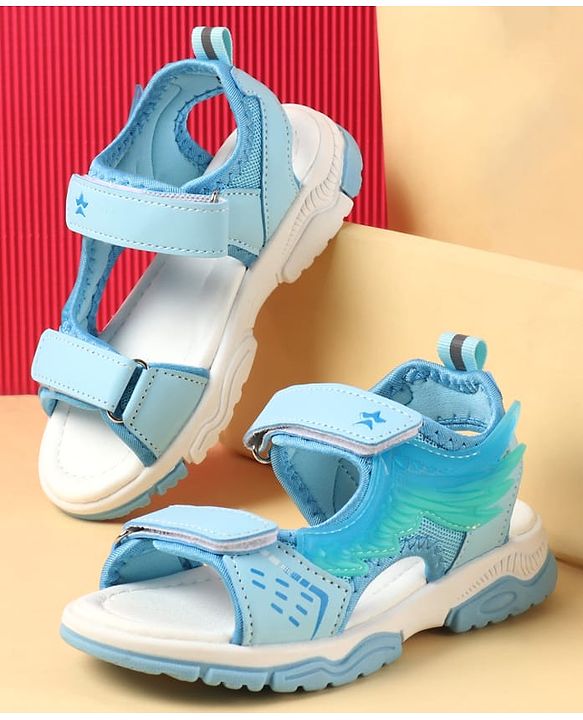 Cute Walk by Babyhug Velcro Closure Sandals with Feather Applique - Aqua Blue