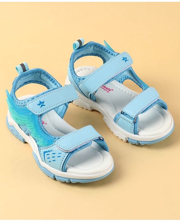 Cute Walk by Babyhug Velcro Closure Sandals with Feather Applique - Aqua Blue
