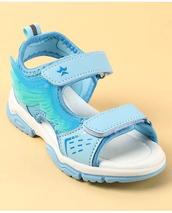 Cute Walk by Babyhug Velcro Closure Sandals with Feather Applique - Aqua Blue