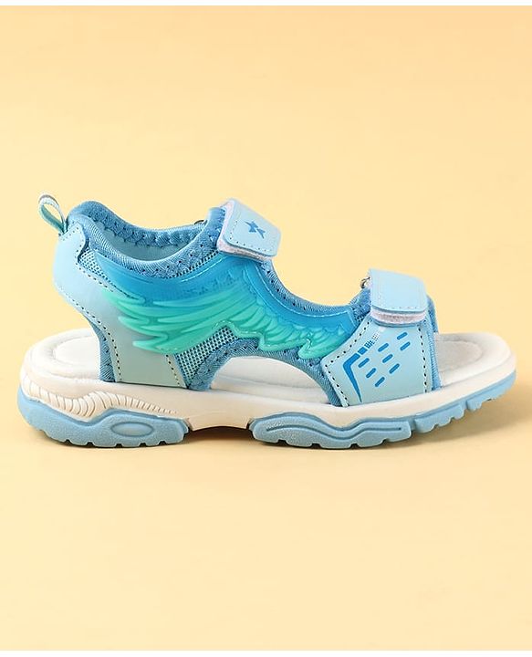 Cute Walk by Babyhug Velcro Closure Sandals with Feather Applique - Aqua Blue