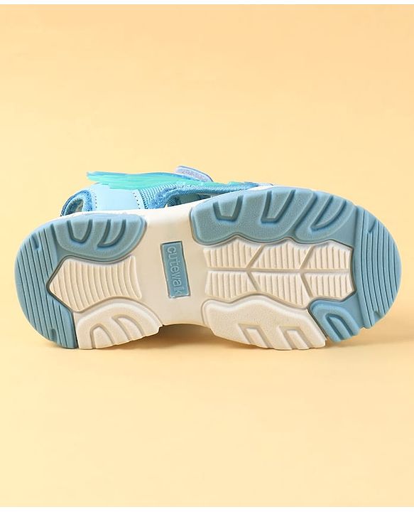 Cute Walk by Babyhug Velcro Closure Sandals with Feather Applique - Aqua Blue