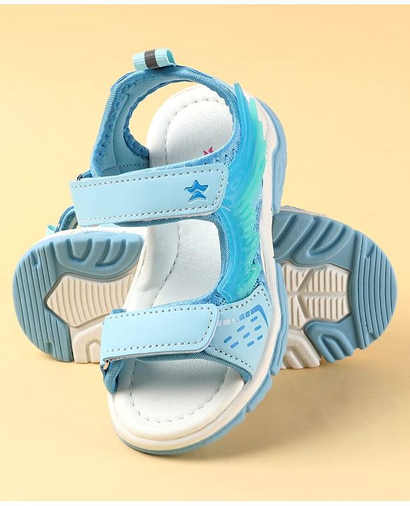 Cute Walk by Babyhug Velcro Closure Sandals with Feather Applique - Aqua Blue