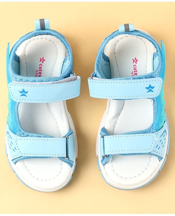 Cute Walk by Babyhug Velcro Closure Sandals with Feather Applique - Aqua Blue
