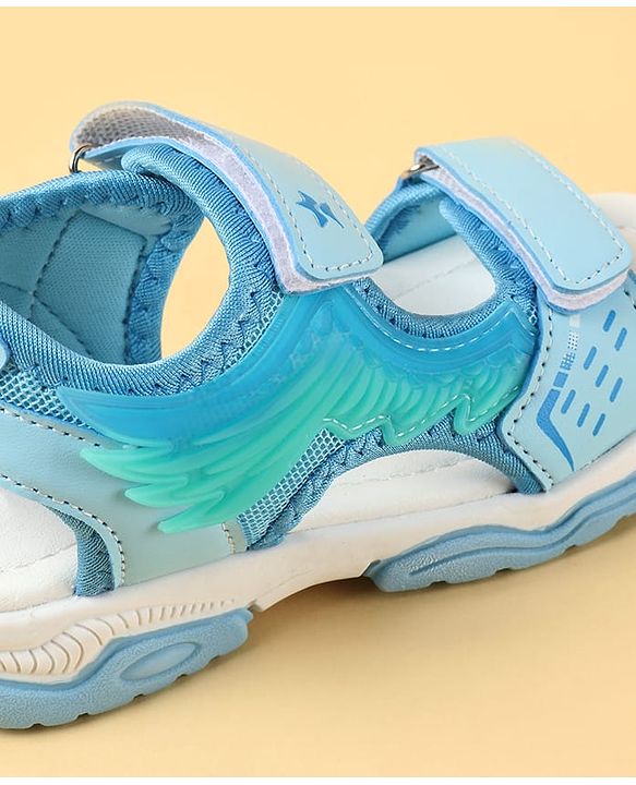 Cute Walk by Babyhug Velcro Closure Sandals with Feather Applique - Aqua Blue