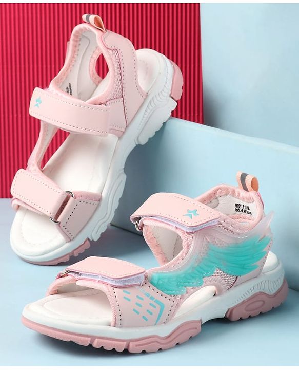 Cute Walk by Babyhug Velcro Closure Sandals with Feather Applique - Aqua Blue