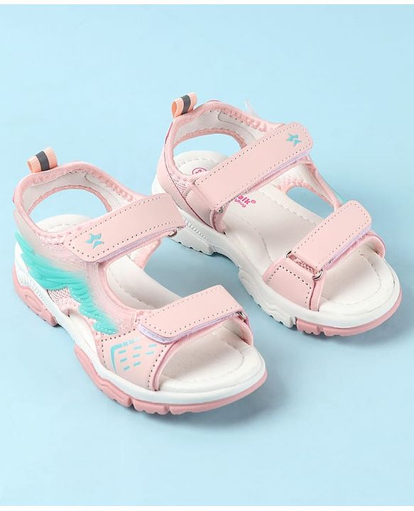 Cute Walk by Babyhug Velcro Closure Sandals with Feather Applique - Aqua Blue
