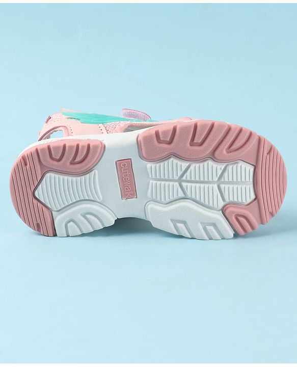 Cute Walk by Babyhug Velcro Closure Sandals with Feather Applique - Aqua Blue