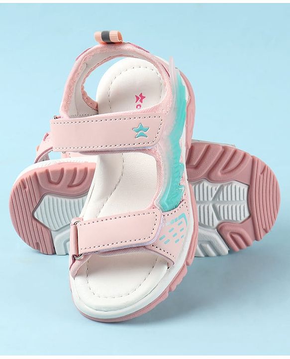Cute Walk by Babyhug Velcro Closure Sandals with Feather Applique - Aqua Blue