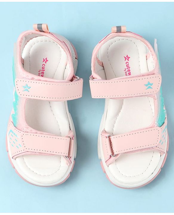 Cute Walk by Babyhug Velcro Closure Sandals with Feather Applique - Aqua Blue