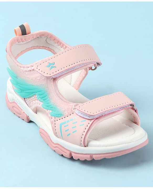 Cute Walk by Babyhug Velcro Closure Sandals with Feather Applique - Aqua Blue