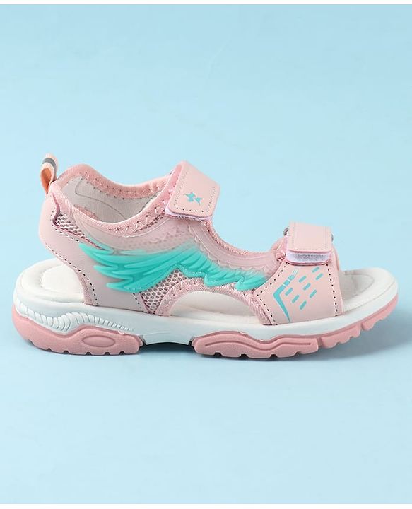 Cute Walk by Babyhug Velcro Closure Sandals with Feather Applique - Aqua Blue