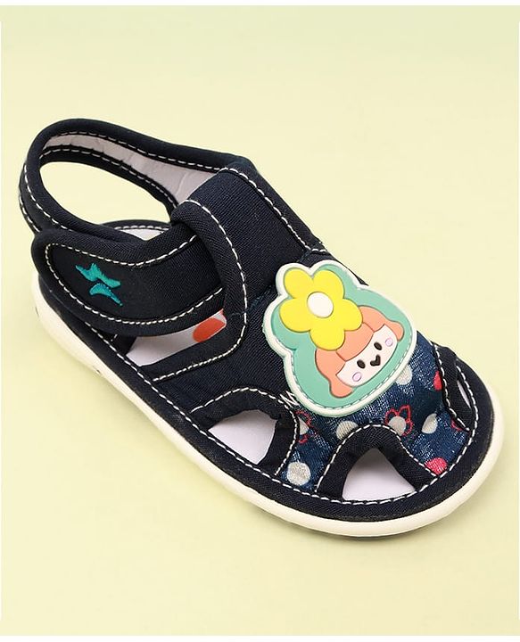 Cute Walk by Babyhug Velcro Closure Sandal with Floral Applique - Navy Blue