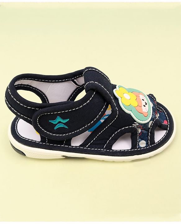 Cute Walk by Babyhug Velcro Closure Sandal with Floral Applique - Navy Blue