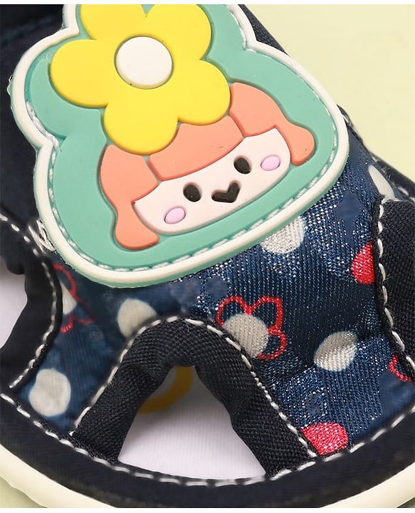 Cute Walk by Babyhug Velcro Closure Sandal with Floral Applique - Navy Blue