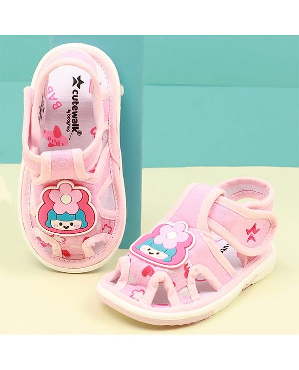 Cute Walk by Babyhug Velcro Closure Sandal with Floral Applique - Pink