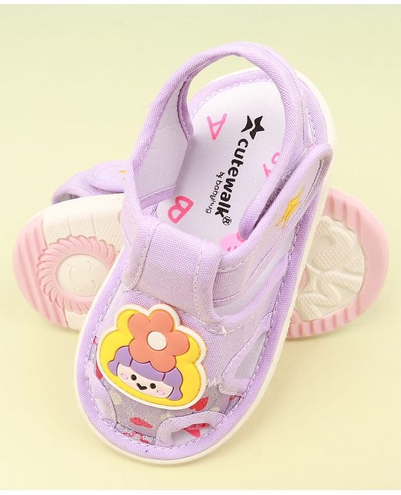 Cute Walk by Babyhug Velcro Closure Sandal with Floral Applique - Purple