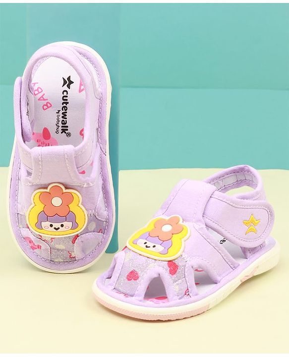 Cute Walk by Babyhug Velcro Closure Sandal with Floral Applique - Purple