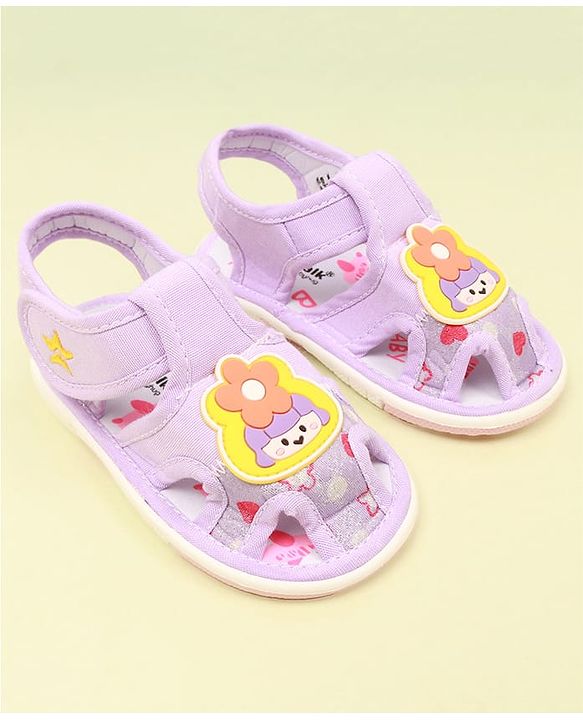 Cute Walk by Babyhug Velcro Closure Sandal with Floral Applique - Purple