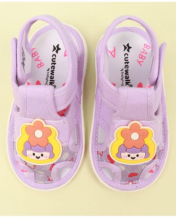 Cute Walk by Babyhug Velcro Closure Sandal with Floral Applique - Purple
