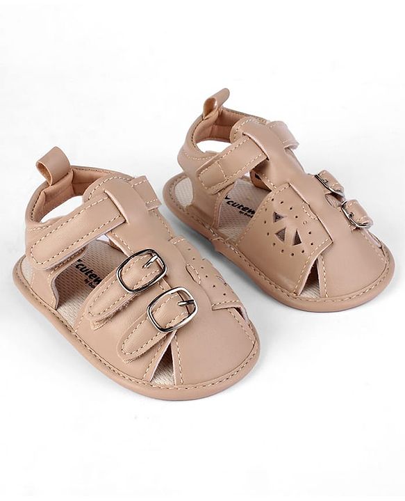 Cute Walk by Babyhug Booties with Velcro Closure - Beige