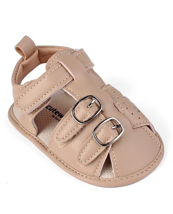 Cute Walk by Babyhug Booties with Velcro Closure - Beige