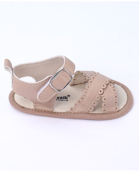 Cute Walk by Babyhug Designed Solid Booties with Velcro Closure - Beige