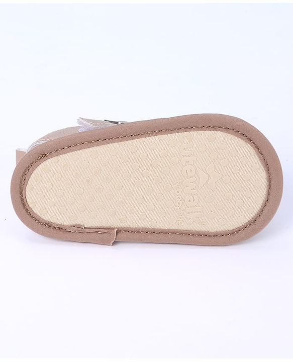 Cute Walk by Babyhug Designed Solid Booties with Velcro Closure - Beige