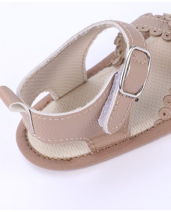 Cute Walk by Babyhug Designed Solid Booties with Velcro Closure - Beige