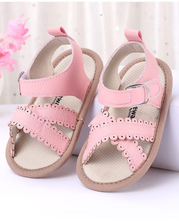 Cute Walk by Babyhug Designed Solid Booties with Velcro Closure - Beige