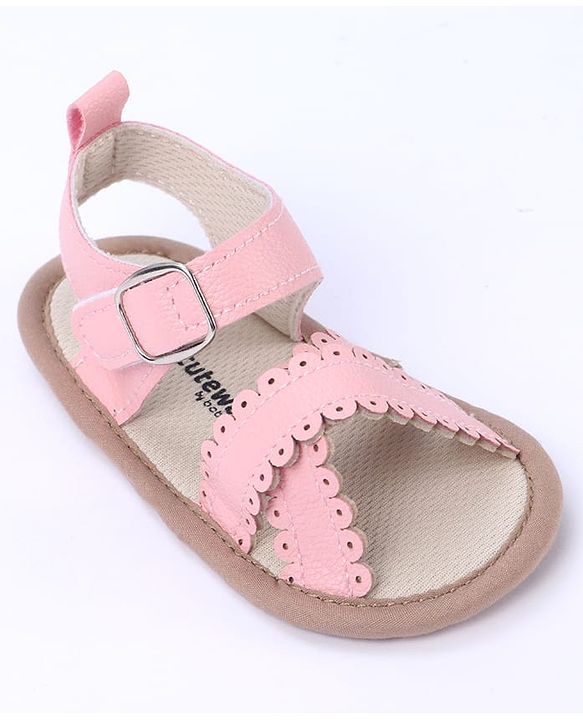 Cute Walk by Babyhug Designed Solid Booties with Velcro Closure - Beige
