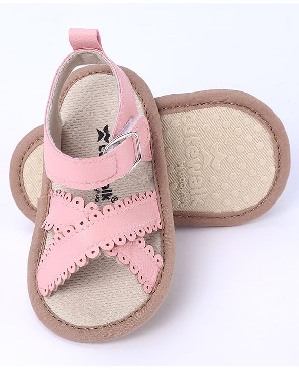 Cute Walk by Babyhug Designed Solid Booties with Velcro Closure - Beige