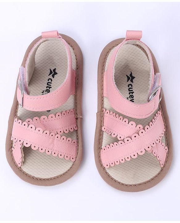 Cute Walk by Babyhug Designed Solid Booties with Velcro Closure - Beige