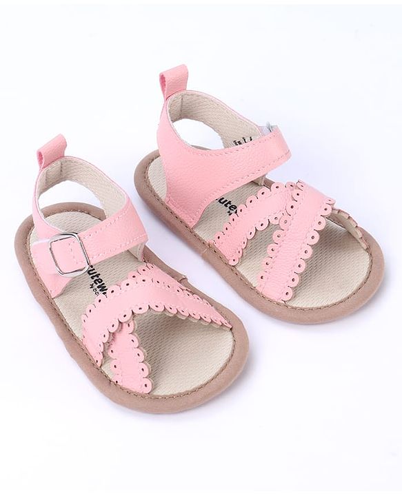 Cute Walk by Babyhug Designed Solid Booties with Velcro Closure - Beige