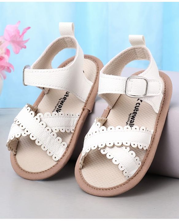 Cute Walk by Babyhug Designed Solid Booties with Velcro Closure - Beige