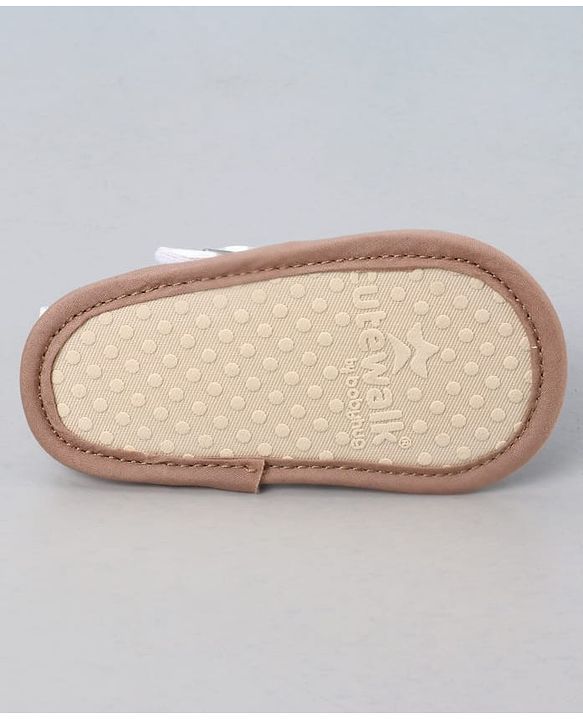 Cute Walk by Babyhug Designed Solid Booties with Velcro Closure - Beige