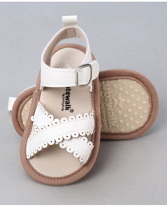 Cute Walk by Babyhug Designed Solid Booties with Velcro Closure - Beige