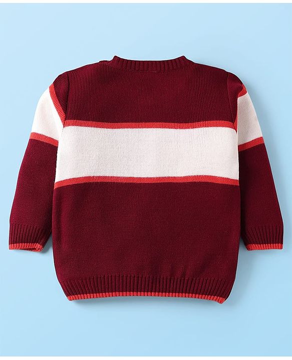 Babyhug Knit Full Sleeves Striped Pullover Sweater Set - Maroon White & Orange