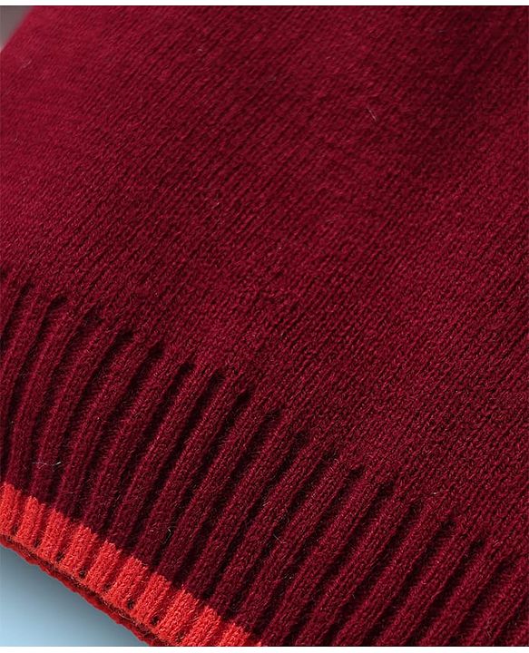 Babyhug Knit Full Sleeves Striped Pullover Sweater Set - Maroon White & Orange
