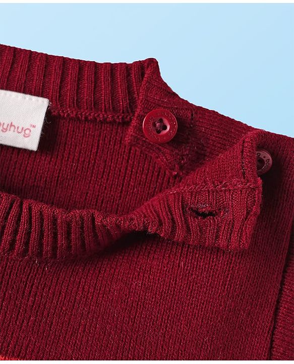 Babyhug Knit Full Sleeves Striped Pullover Sweater Set - Maroon White & Orange