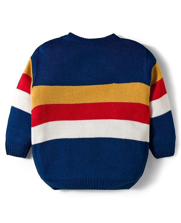 Babyhug Knit Full Sleeves Sweater Sets With Stripe Design - Navy Blue & White