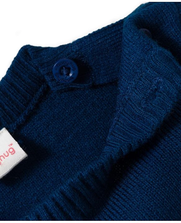 Babyhug Knit Full Sleeves Sweater Sets With Stripe Design - Navy Blue & White