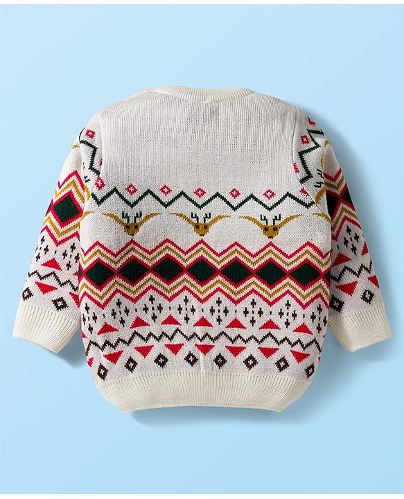 Babyhug Knit Full Sleeves Sweater Set with Fair Isle Design - White & Red