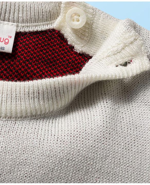 Babyhug Knit Full Sleeves Sweater Set with Fair Isle Design - White & Red