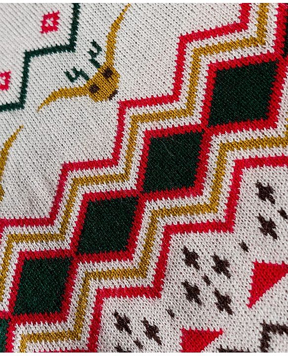 Babyhug Knit Full Sleeves Sweater Set with Fair Isle Design - White & Red